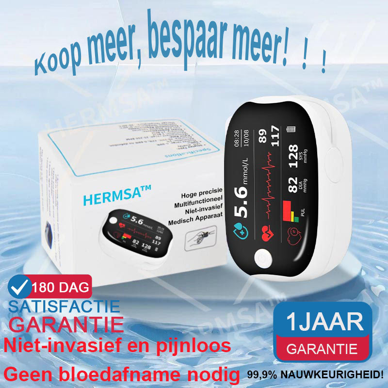【OFFICIËLE WINKEL】🌱HERMSA Hoogprecisie Multifunctioneel Niet-Invasief Medisch Apparaat (voor het monitoren van bloedsuiker, bloedzuurstof en bloeddruk) [99,9% nauwkeurigheid]