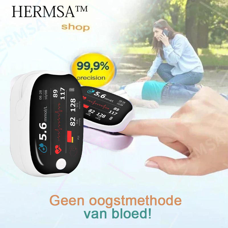 【OFFICIËLE WINKEL】🌱HERMSA Hoogprecisie Multifunctioneel Niet-Invasief Medisch Apparaat (voor het monitoren van bloedsuiker, bloedzuurstof en bloeddruk) [99,9% nauwkeurigheid]