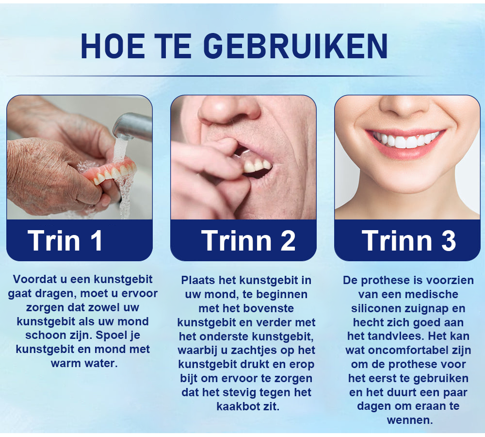 🦷Gemaakt en geleverd vanuit Nederland | Hermsa® siliconen prothese – comfortabel, natuurlijk en eenvoudig aan te passen