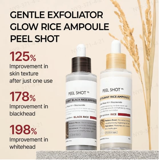 Peel Shot Glow Rijst Ampul Duo - Serums voor Ophelderen, Exfoliëren en Hydrateren🌾